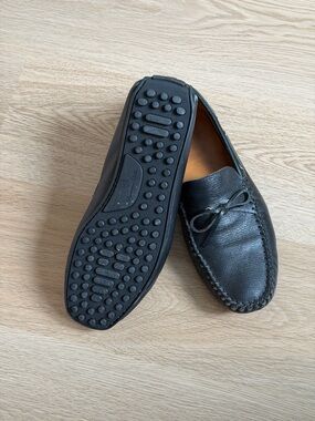 Massimo Dutti Men's Black Leather Moccasin Driving Loafers